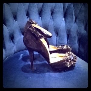 Black suede high heels